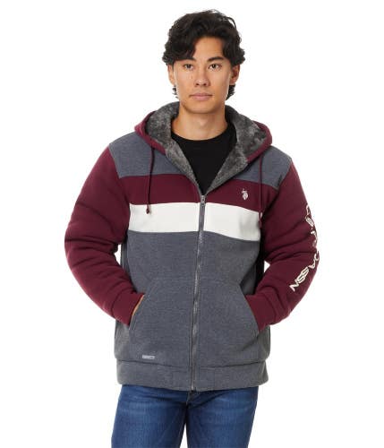 U.S. Polo Assn. Hoodie Men's Large Heather Gray Fleece Sherpa Hooded FROG745