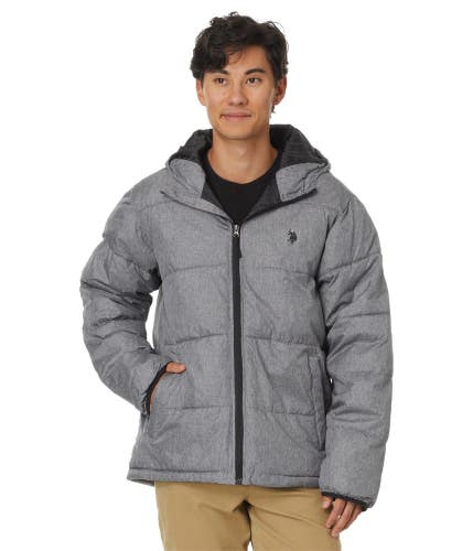 U.S. Polo Assn. Heathered Moderate Puffer Jacket Mens Large Gray Heather FROG752
