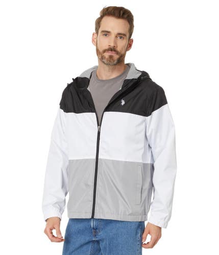 U.S. Polo Assn. Windbreaker Jacket Men's Medium Black Full Zip Hooded FROG744