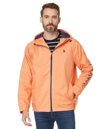 U.S. Polo Assn. USPA Signature Windbreaker Jacket Mens S Orange Full Zip FROG723