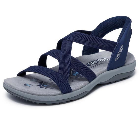 Skechers Reggae Slim - Stretch Flex 163460-NVY Sandals Women's 9 B Navy ZOGG3790