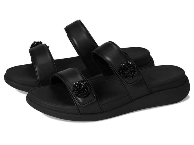 FitFlop F-Mode Go Sandals Women's US 6 B Black Adjustable Strap Slides ZOGG3674