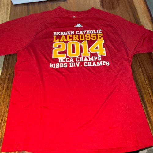 Bergen catholic lacrosse Red Large Men's Adidas Shirt (Used)