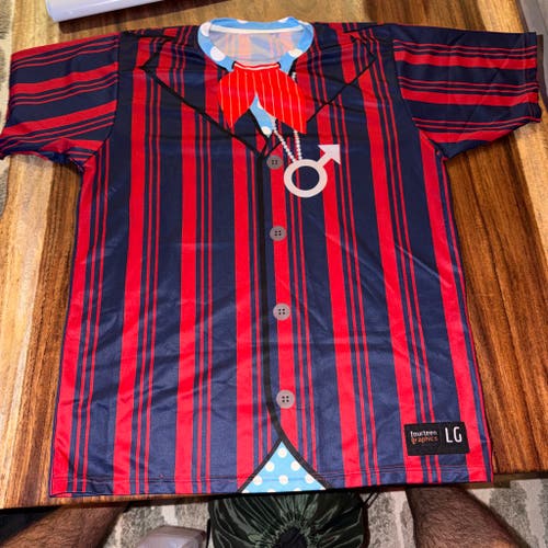 International men of mystery shooting shirt Blue Large Men's Jersey (Used)