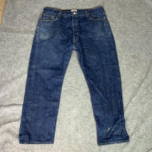 Levis 501 Jeans Mens 42x32 Blue Denim Straight Leg Button Fly Distressed Western
