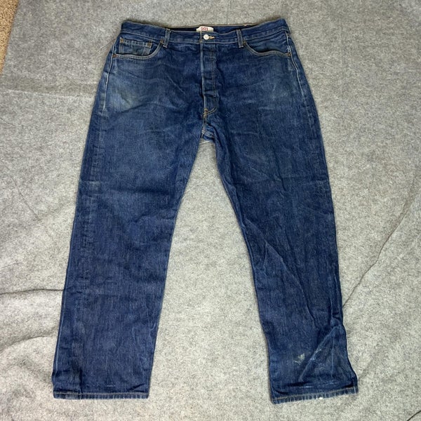 Levis 501 Jeans Mens 42x32 Blue Denim Straight Leg Button Fly Distressed Western