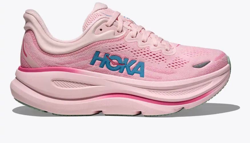Hoka Bondi 9s Pearl/Pink Sneakers with Blue Logo Size 7.5D/8.5W New