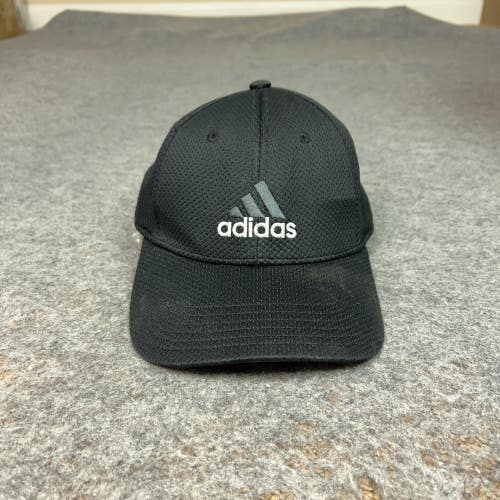 Adidas Mens Hat Cap Small Black Gray Flex Logo Embroidered Sports Climalite Top