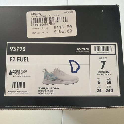 Footjoy Fuel Womens Golf Shoes White/Blue/Gray Size 7 NEW IN BOX