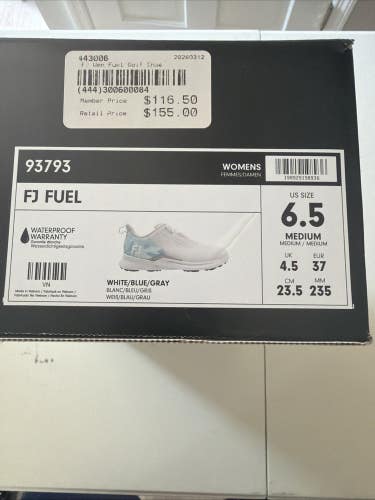 Footjoy Fuel Womens Golf Shoes White/Blue/Gray Size 6.5 NEW IN BOX