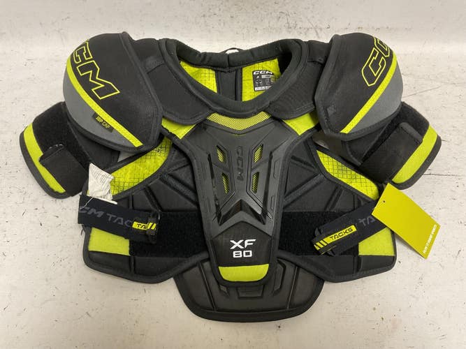 Used CCM TACKS XF80 Junior Shoulder Pads Black And Neon Green LG 11855-S000209415