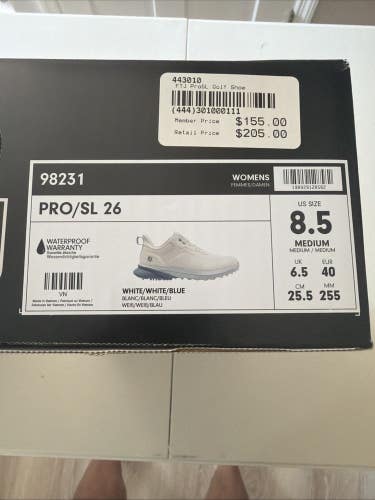 Footjoy Pro SL 26 Womens Golf Shoes White/White/Blue Size 8.5 NEW IN BOX