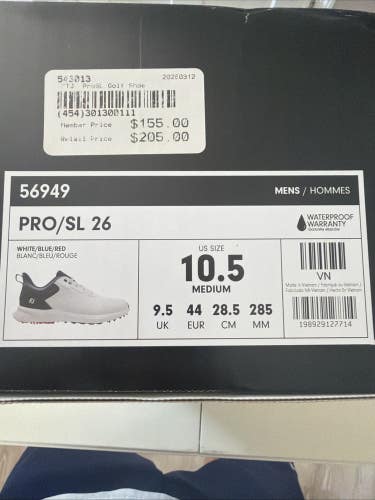 Footjoy Pro SL 26 Mens Golf Shoes White/Blue/Red Size 10.5 NEW IN BOX