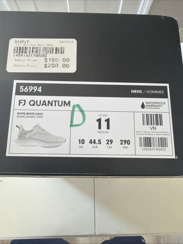 FootJoy Quantum Mens Golf Shoes White/White/Gray Size 11 NEW IN BOX