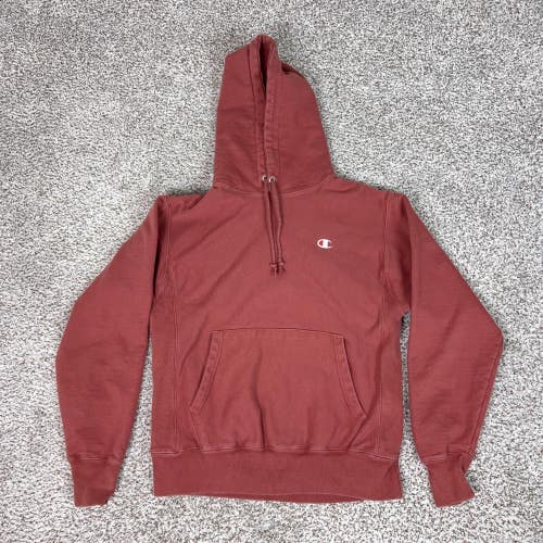 Champion Hoodie Mens Medium Red Reverse Weave Pullover Sweatshirt Fleece Sport