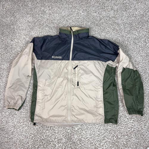 Columbia Jacket Mens Large Beige Green Packable Windbreaker Hiking Outdoor Top