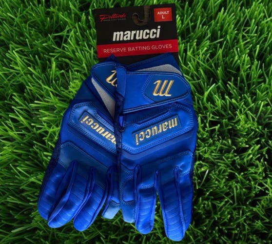 Marucci Pittards Reserve Batting Gloves Royal Blue Gold Adult Large NWT