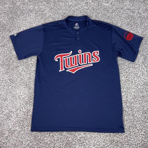 Minnesota Twins Shirt Mens Large Blue MLB Baseball Majestic Henley Performance