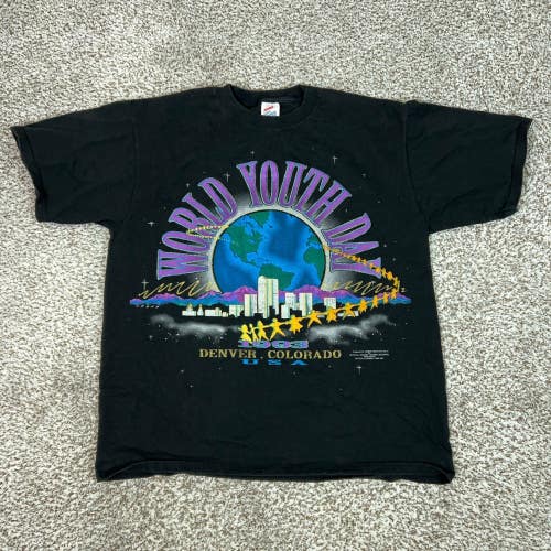 Vintage World Youth Day Shirt Mens Large Black 1993 Denver Colorado Jerzees USA