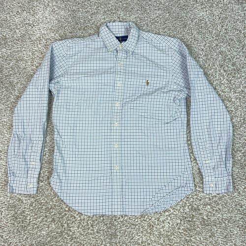 Ralph Lauren Shirt Mens Large Blue Check Slim Fit Stretch Oxford Button Down