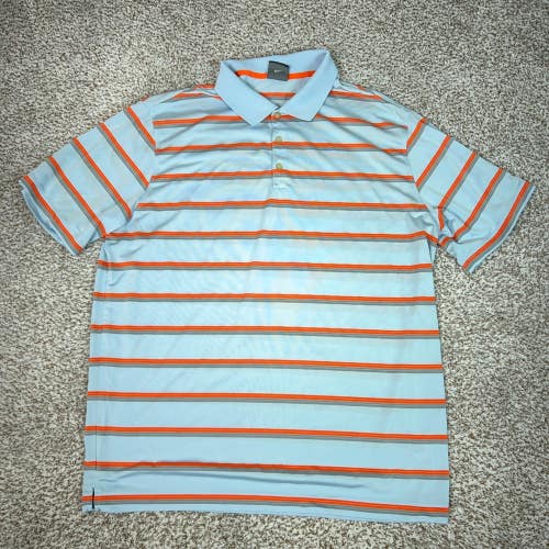 Nike Golf Polo Shirt Mens XXL Blue Orange Striped Dri FIT Tour Performance Logo