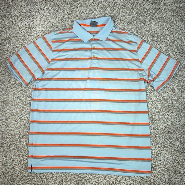 Nike Golf Polo Shirt Mens XXL Blue Orange Striped Dri FIT Tour Performance Logo