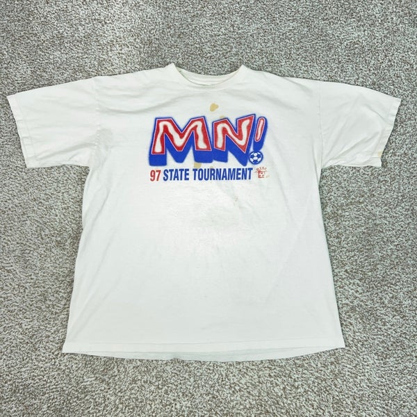 Vintage Adidas Shirt Men XL White Blue Logo Graphic Tee USA 1997 MN Soccer State