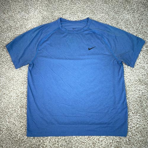 Nike Shirt Mens XL Blue Dri FIT Short Sleeve Gym Workout Sports Training Swoosh