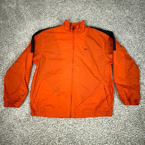 Nike Jacket Mens Large Orange Windbreaker Full Zip Mesh Lined Athletic Gray Tag