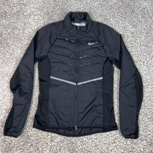 Nike Jacket Womens Small Black Aeroloft Down 800 Running Full Zip Reflective Top