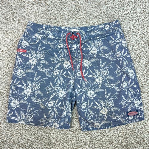 Vineyard Vines Swim Shorts Mens 38 Blue White Floral Board Trunks Beach Swim