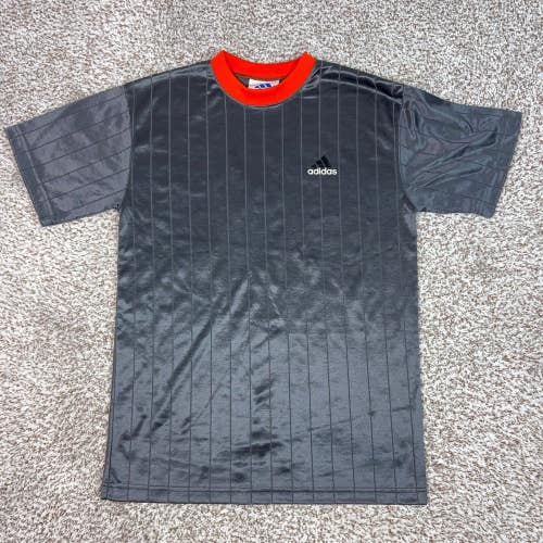 Vintage Adidas Shirt Mens Small Gray Orange Pinstripe Athletic Soccer Jersey Top
