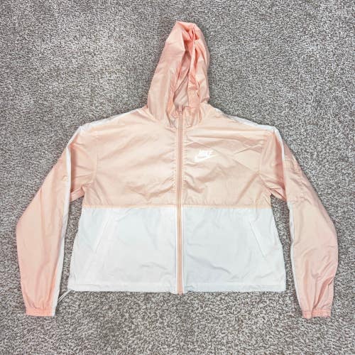 Nike Jacket Womens Medium Pink White Cropped Hooded Windbreaker Colorblock Light