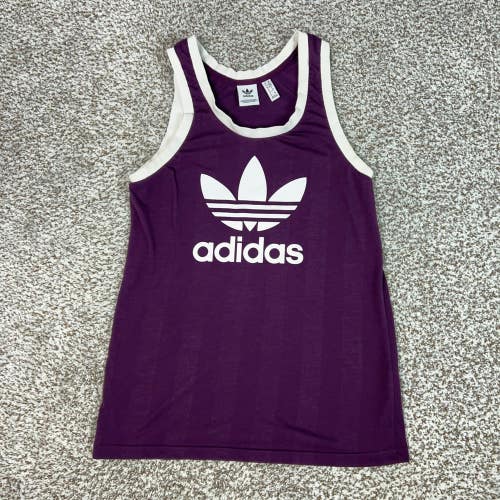 Adidas Tank Top Womens XS Purple White Trefoil Logo Athletic Sleeveless Sports