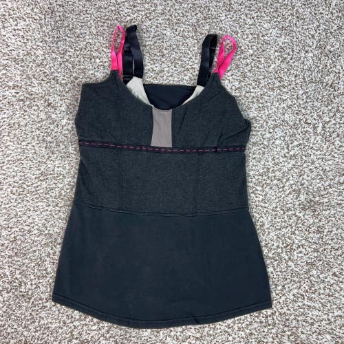 Lululemon Tank Top Womens Small Gray Pink Built In Bra Athletic Gym Workout