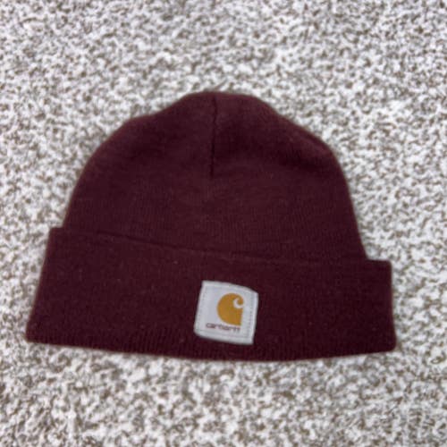 Carhartt Hat Beanie Mens One Size Red Cuffed Knit Logo Made USA Winter Workwear