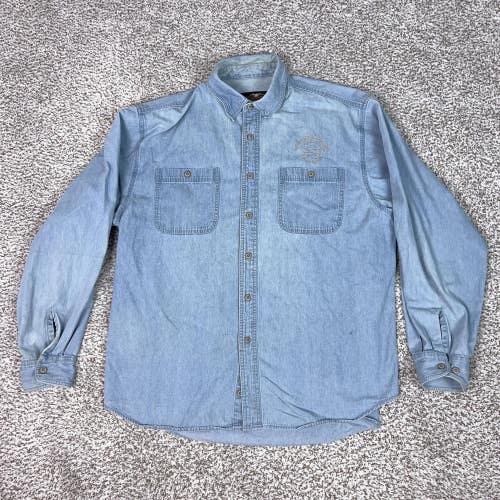 Harley Davidson Shirt Mens XL Blue Denim Long Sleeve Button Biker Motorcycle