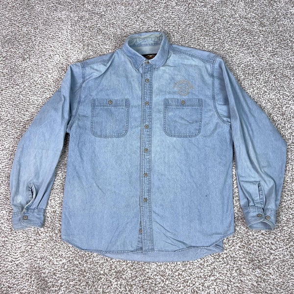 Harley Davidson Shirt Mens XL Blue Denim Long Sleeve Button Biker Motorcycle