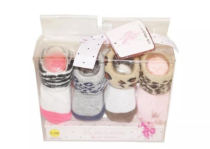 4 Pair Set - Vintage U.S. Polo Assn Crib Baby Shoes Boot Socks Infant 0-9 Months
