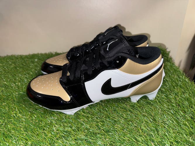 Men Size 9 Nike Air Jordan 1 Low TD Football Cleats Patent Gold Black FJ6245-701
