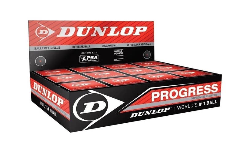 Dunlop Squash Balls Progress Red, for Recreational and Hobby Players - Medium...