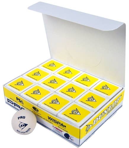 Dunlop Sports Pro Glass Court Squash Ball (White, Pack of 12)