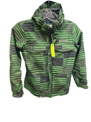 Columbia Interchange Omni-Tech Size S (8) Green Striped Rain Jacket