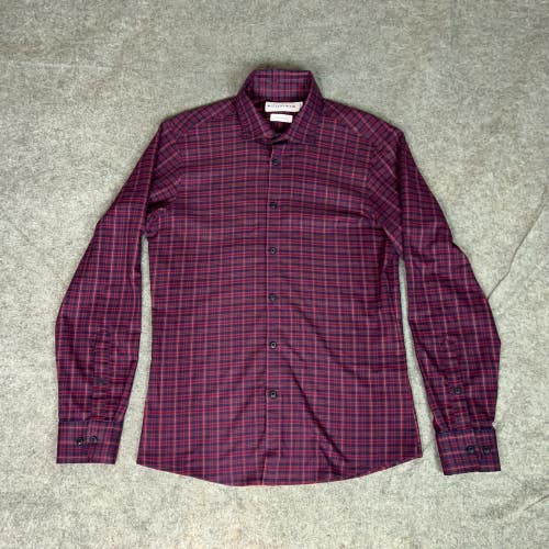 Mizzen Main Mens Shirt Medium Red Blue Plaid Office Preppy Work Business Top