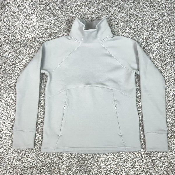 Athleta Sweatshirt Womens Small Gray Mock Neck Pullover Zip Pockets Athletic Gym