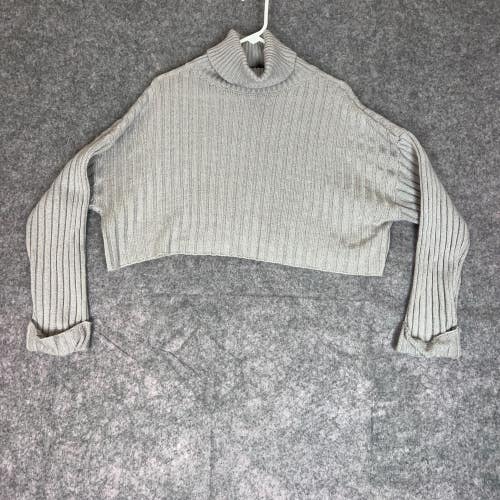 Forever 21 F21 Womens Sweater Large Gray Cropped Long Sleeve Turtleneck Top