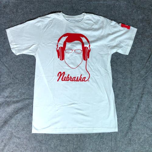 Nebraska Cornhuskers Men Shirt Medium Adidas White Red Short Sleeve Tee NCAA