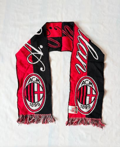 Vintage AC Milan Scarf Soccer Fan Red Black Script Crest Italy Authentic Y2K 90s