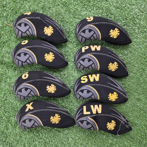 Set of 8 Craftsman Golf Head Single Iron Headcovers Black Yellow Mismatched