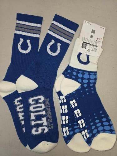 ST32 Mens Size NFL INDIANAPOLIS COLTS Lot of 2 Crew Socks LARGE 8-13 New